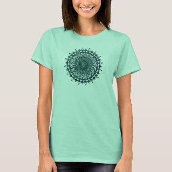 Geometric Design W/ Aqua Blues & Greens On Purple T-shirt by The_Art_of_Sophia at Zazzle