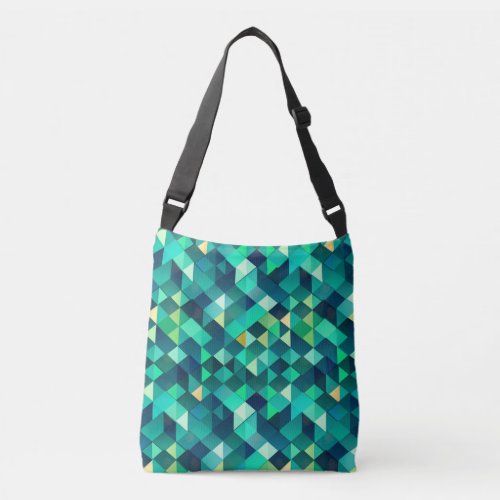 Geometric design with green tones crossbody bag
