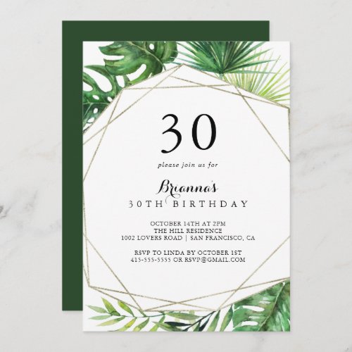 Geometric Destination Tropical 30th Birthday Party Invitation