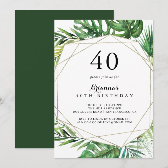 Geometric Destination Tropical 40th Birthday Party Invitation (Front/Back)