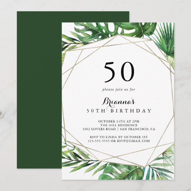 Geometric Destination Tropical 50th Birthday Party Invitation (Front/Back)