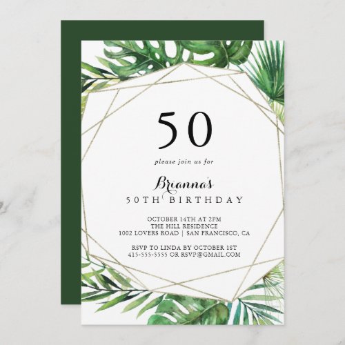 Geometric Destination Tropical 50th Birthday Party Invitation