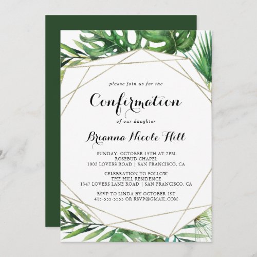 Geometric Destination Tropical Green Confirmation Invitation