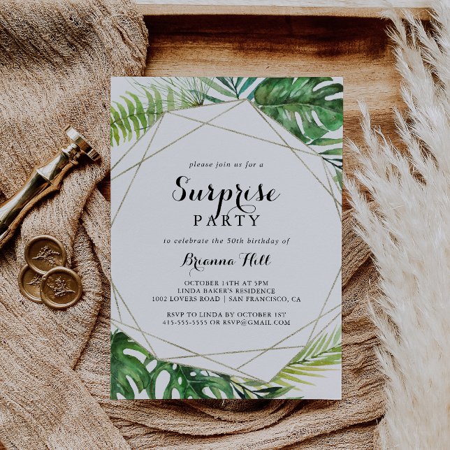 Geometric Destination Tropical Surprise Party Invitation (Creator Uploaded)