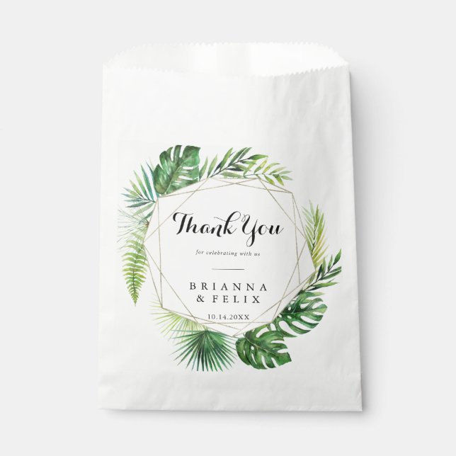 Geometric Destination Tropical Thank You Wedding Favor Bag (Front)