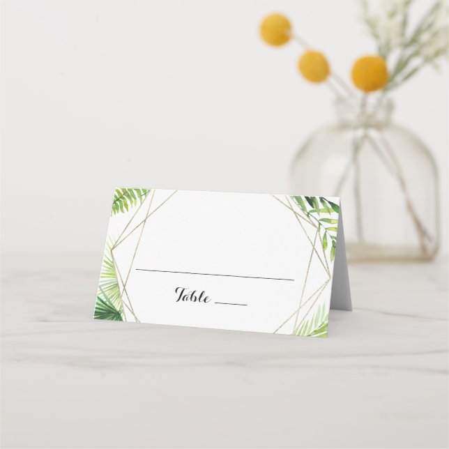 Geometric Destination Tropical Wedding Place Card (Front)