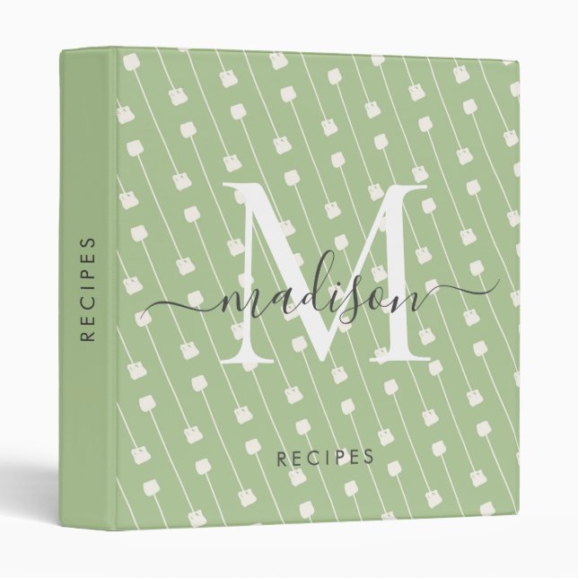 Geometric Diagonal Squares Green Monogram Script 3 Ring Binder (Front/Spine)
