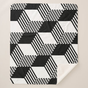 Geometric Diamond Black & White Sherpa Blanket