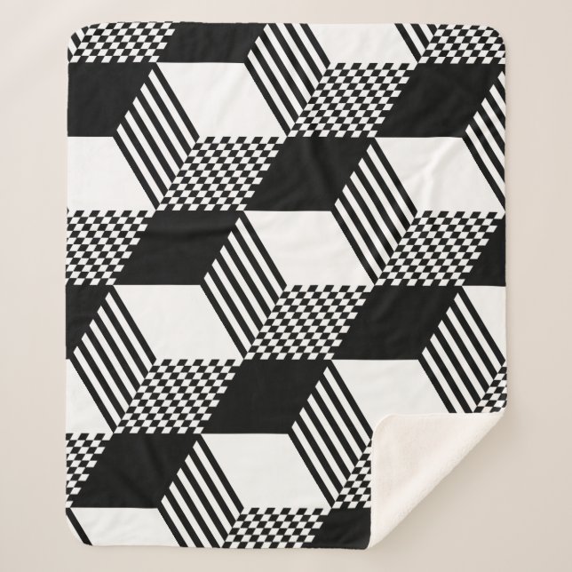 Geometric Diamond Black & White Sherpa Blanket (Front)