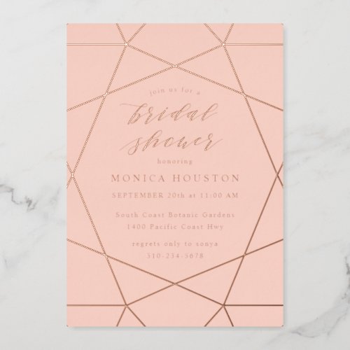 Geometric Diamond Elegant Blush Bridal Shower Rose Foil Invitation