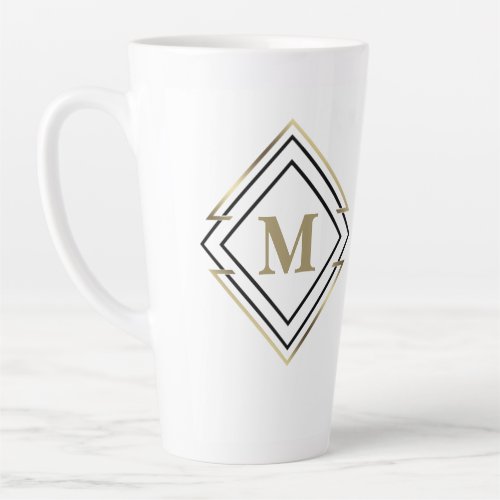 Geometric Diamond Frame Monogram BlackGold ID617 Latte Mug