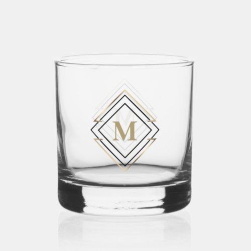 Geometric Diamond Frame Monogram BlackGold ID617 Whiskey Glass