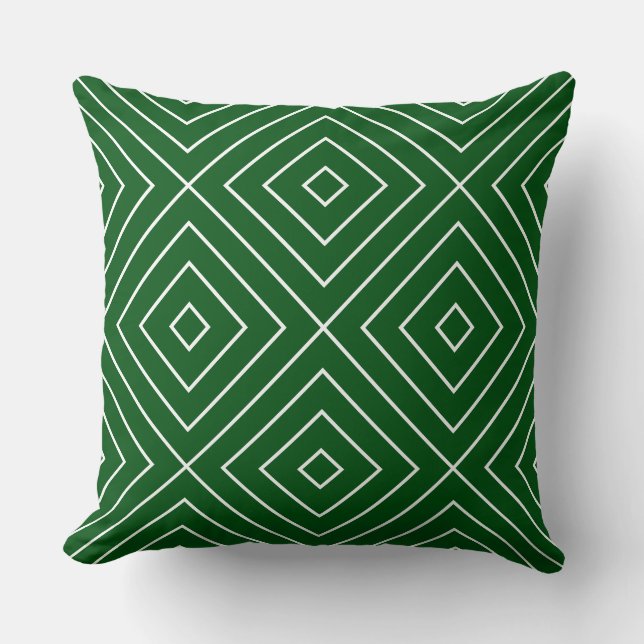 Geometric Diamond Pattern Green Throw Pillow (Front)