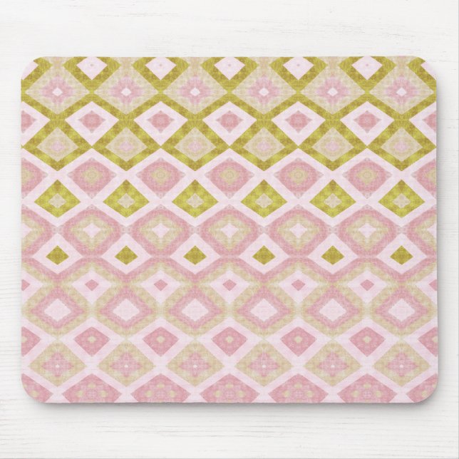 Geometric Diamond Pattern in Pink and Olive Green Mouse Pad (Front)