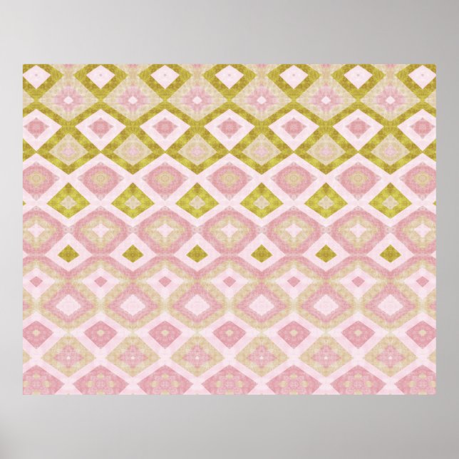 Geometric Diamond Pattern in Pink and Olive Green Poster (Front)