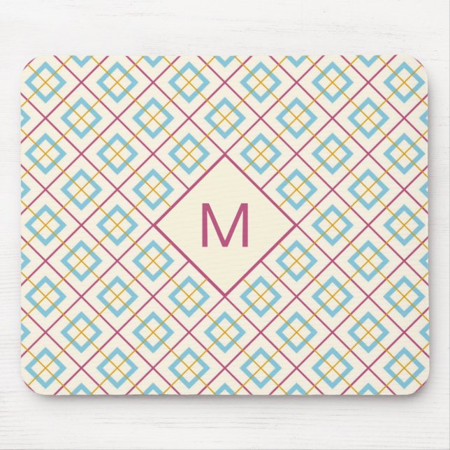 Geometric Diamond Pattern Pastel Pink and Blue Mouse Pad (Front)