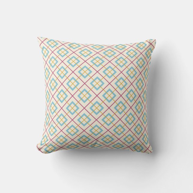 Geometric Diamond Pattern Pastel Pink and Blue Throw Pillow (Front)