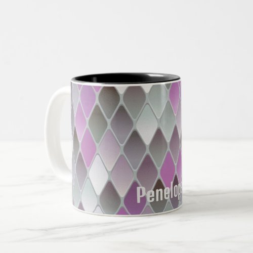 Geometric Diamond Patterned Monogram Purple Grey  Two_Tone Coffee Mug