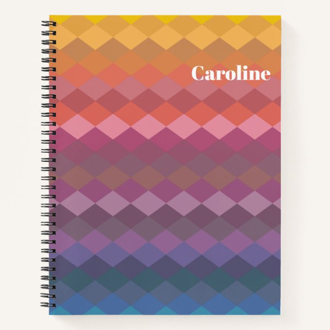 Geometric Diamond Shapes in Muted Colors with Name Notebook (Front)