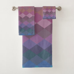 Geometric Diamond Shapes in Muted Rainbow Colors Bath Towel Set