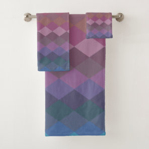 Geometric Diamond Shapes in Muted Rainbow Colors Bath Towel Set