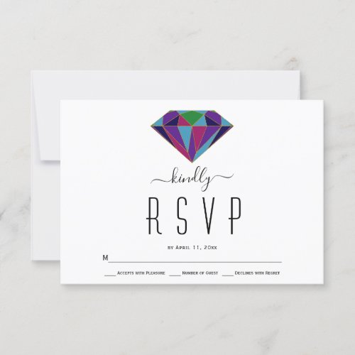Geometric diamond typography wedding RSVP card