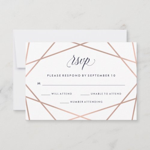 Geometric Diamond Wedding RSVP  Faux Rose Gold