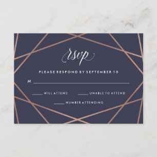 Geometric Diamond Wedding RSVP on Midnight Blue Card