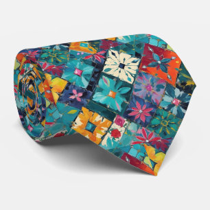 Geometric Diamonds And Gems Floral Teal Neck Tie