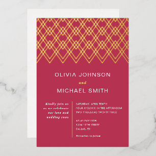 Geometric Diamonds Magenta Wedding Foil Invitation