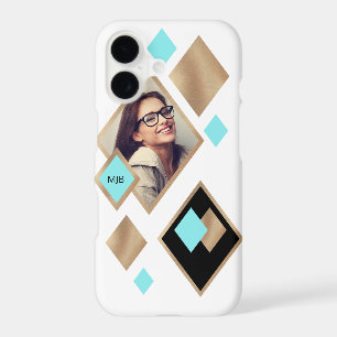 Geometric Diamonds with Photo and Monogram iPhone 17 Case