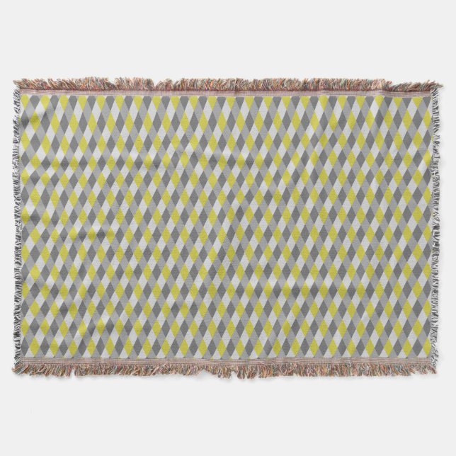 Geometric Diamonds Yellow and Gray Modern Abstract Throw Blanket (Front)