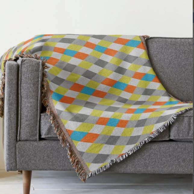 Geometric Diamonds Yellow and Gray Modern Abstract Throw Blanket (Creator Uploaded)
