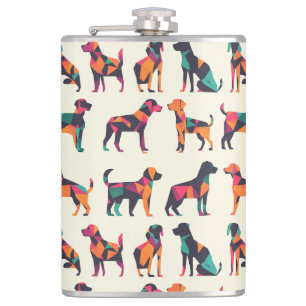Geometric dog silhouettes design flask