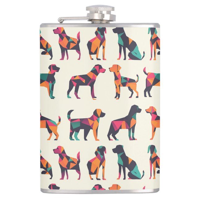 Geometric dog silhouettes design flask (Front)