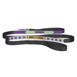 Geometric Dots Green Purple Dog Bone Name Pet Leash