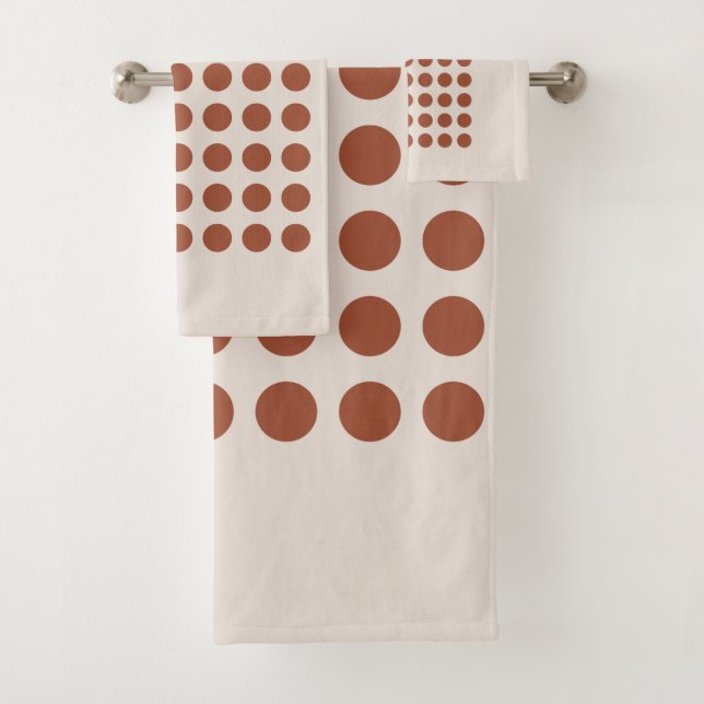 Geometric Dots Rust Beige Terracotta Earth Tones Bath Towel Set (Insitu)