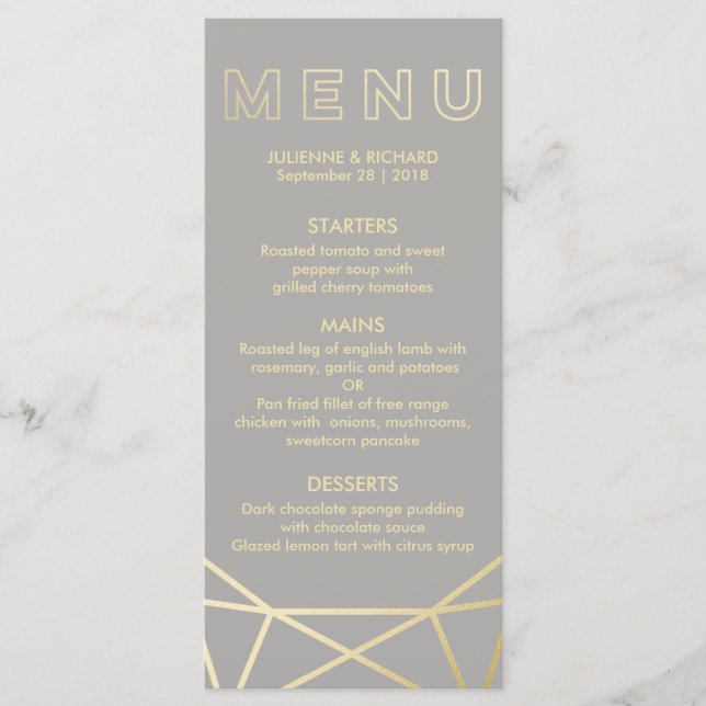 Geometric | Dove Gray and Gold Menu (Front)