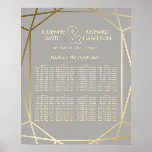 Geometric  Dove Gray and Gold Seating Chart