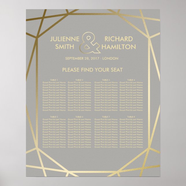Geometric | Dove Gray and Gold Seating Chart (Front)