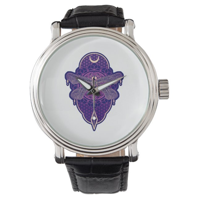 Geometric Dragonfly Mandala Life Flower Symbol Watch (Front)