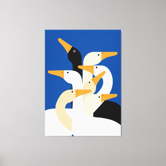 Geometric Duck Flock Art Print Bold Blue Wall (Front)