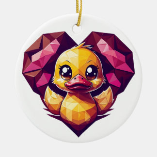 Geometric Duckling in a Crystal Heart Ceramic Ornament