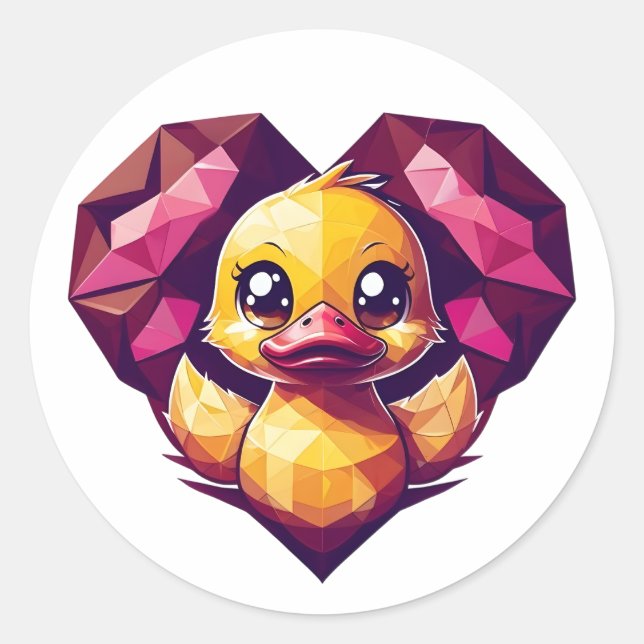 Geometric Duckling in Crystal Heart Classic Round Sticker (Front)