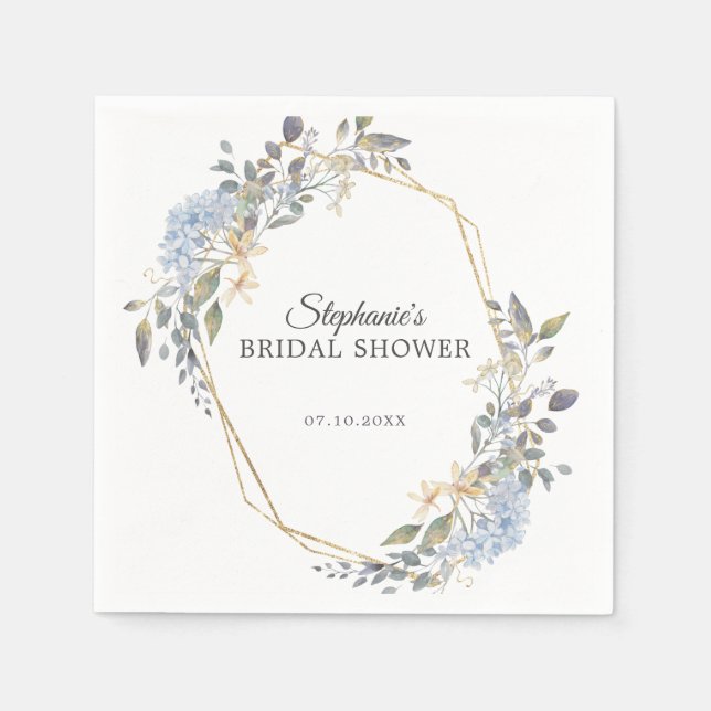 Geometric Dusty Blue Floral Bridal Shower Napkins (Front)