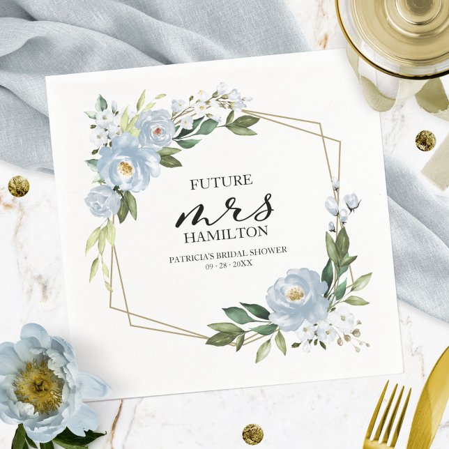 Geometric Dusty Blue Floral  Bridal Shower Napkins (Creator Uploaded)
