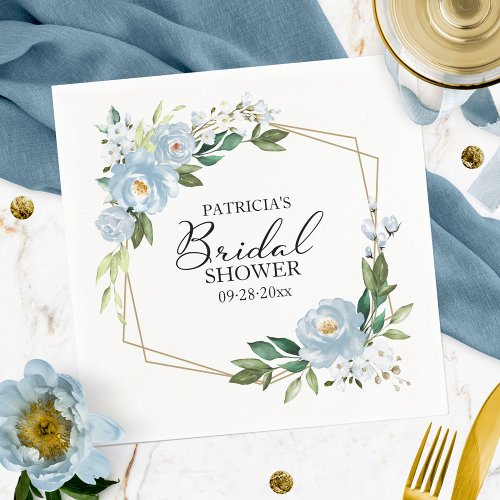 Geometric Dusty Blue Floral Bridal Shower Napkins