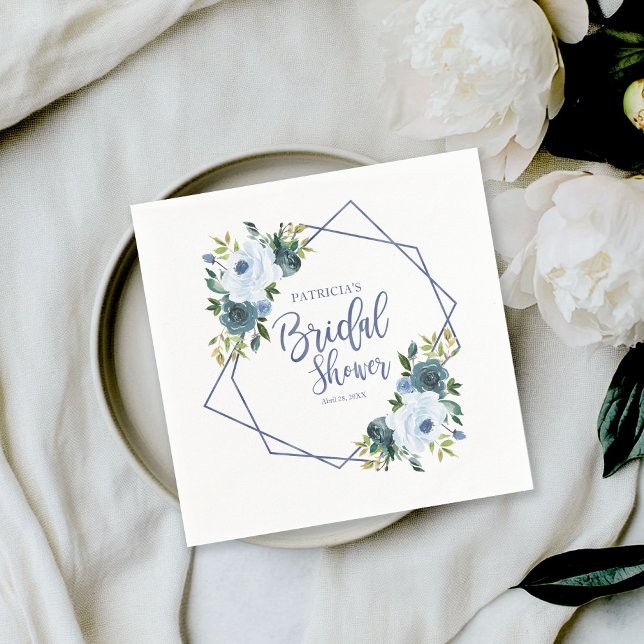 Geometric Dusty Blue Floral Bridal Shower Napkins (Creator Uploaded)