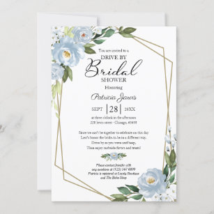 Geometric Dusty Blue Floral Drive By Bridal Shower Invitation