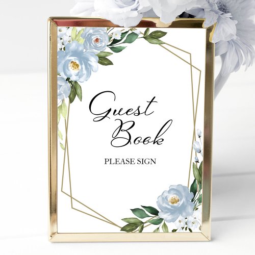 Geometric Dusty Blue Floral Guest Book Sign